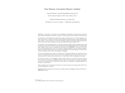 Blackhat 2011 Post Memory Corruption Memory Analysis Whitepaper